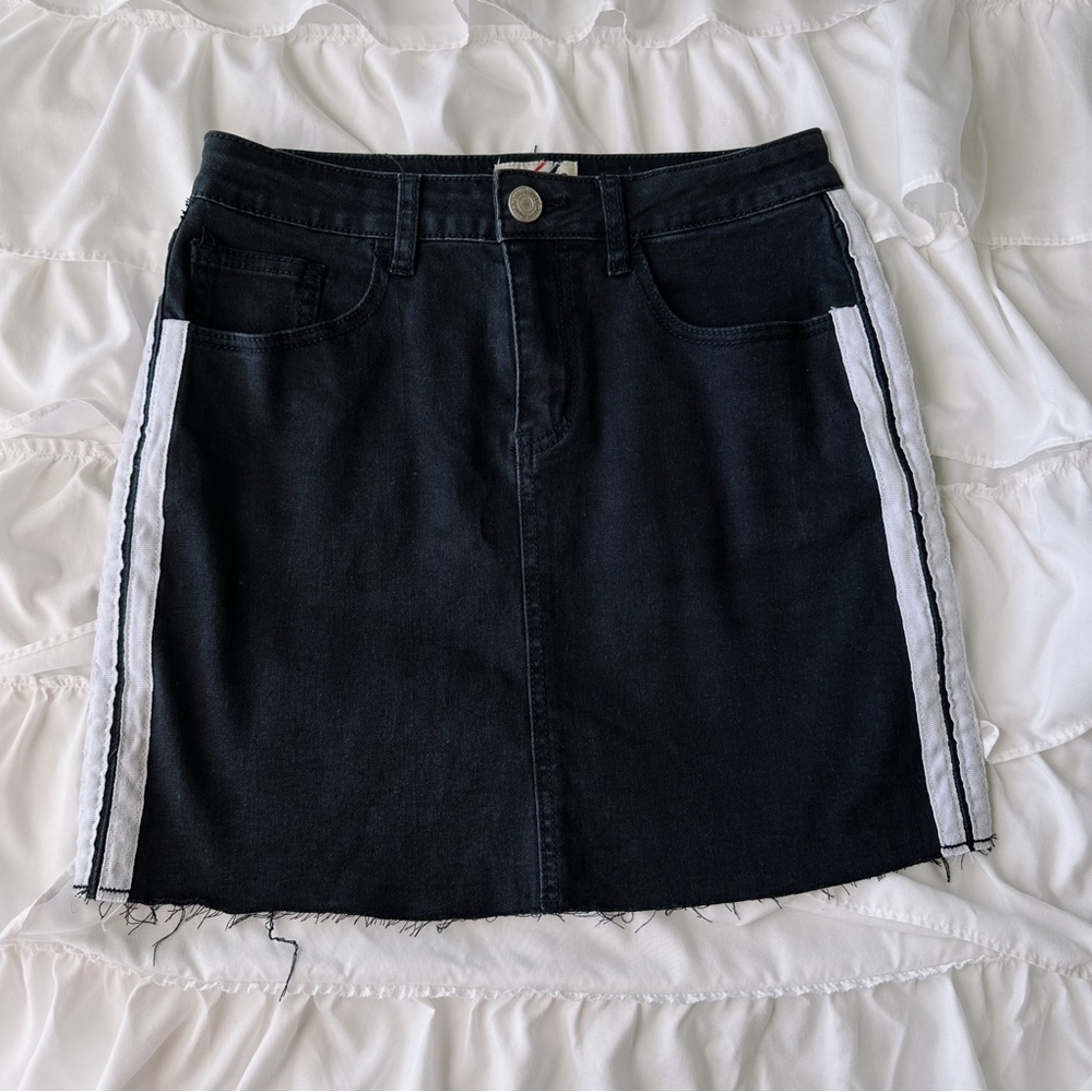 Black Demin Striped High Wasted Mini Skirt